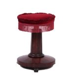 A 19TH CENTURY ROSEWOOD ADJUSTABLE PIANO STOOL with an upholstered seat above a chamfered column and