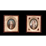 TWO SIMILAR OVAL MINIATURES depicting well-dressed gentleman, indistinct signatures 14.8cm high,