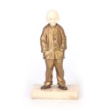 J. PAUL BERTRAND. AN EARLY 20TH CENTURY ART DECO IVORY AND GILT BRONZE FIGURE of a young boy,