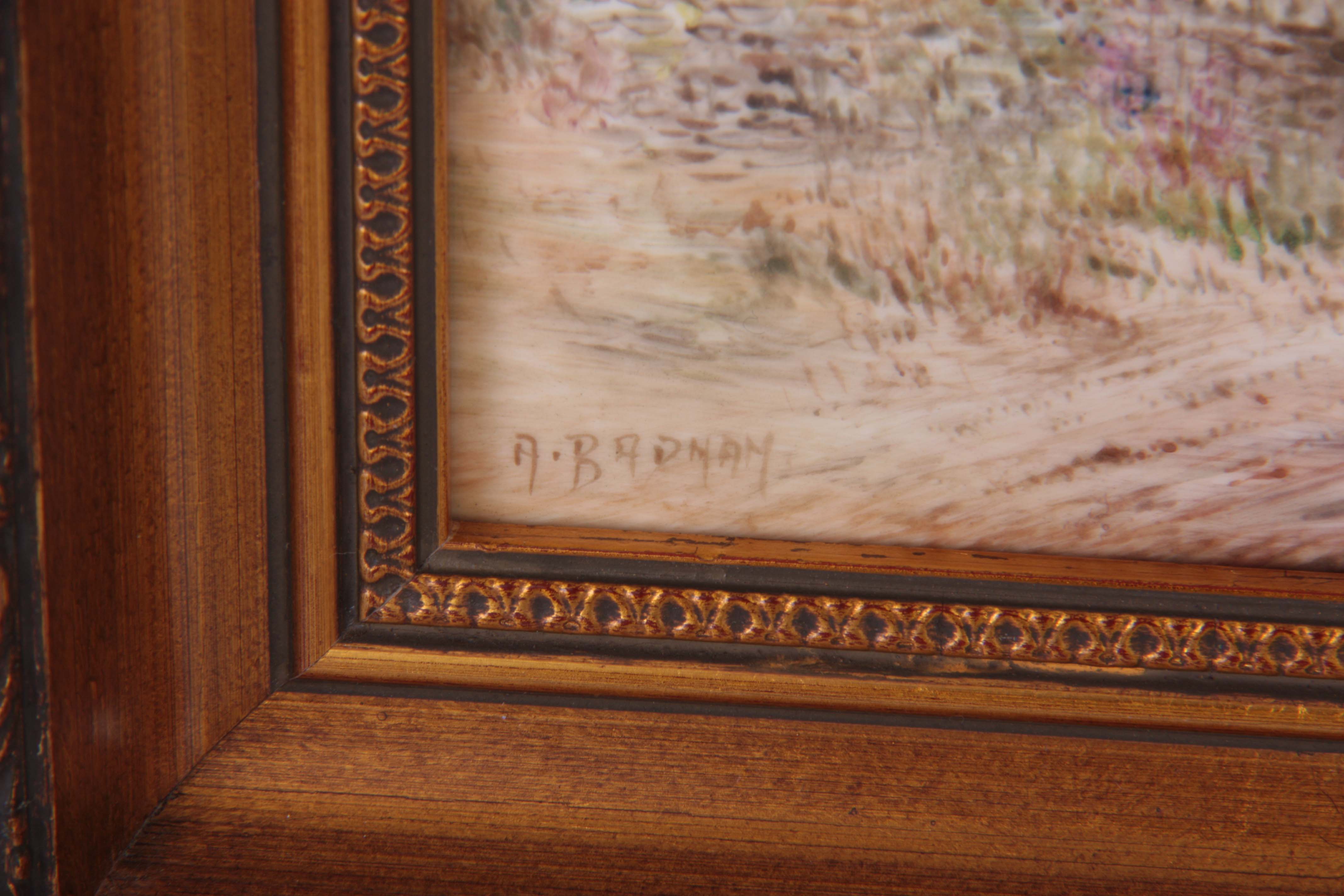 ARTHUR BADNAM A ROYAL WORCESTER HAND PAINTED PORCELAIN PLAQUE Rural scene with cottages and church - Image 6 of 9