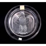 A LALIQUE FRANCE 1976 GLASS CABINET PLATE with relief moulded winged eagle centre 21.5cm diameter