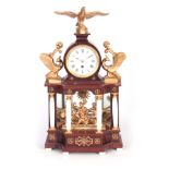A LATE 19TH/EARLY 20TH CENTURY AUSTRIAN MANTEL CLOCK surmounted by a gilt eagle above a 4.5"