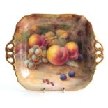 HORACE H PRICE. A ROYAL WORCESTER GILT TWO-HANDLED SQUARE SHALLOW CABINET DISH richly painted with