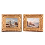 D. VELDT PAIR OF 20TH CENTURY OILS ON PANEL. Dutch village scenes 19cm high, 24cm wide - signed