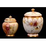 A ROYAL WORCESTER SQUARE LOBED GILT AND BLUSHED IVORY POTPOURRI JAR, PIERCED COVER AND INNER LID