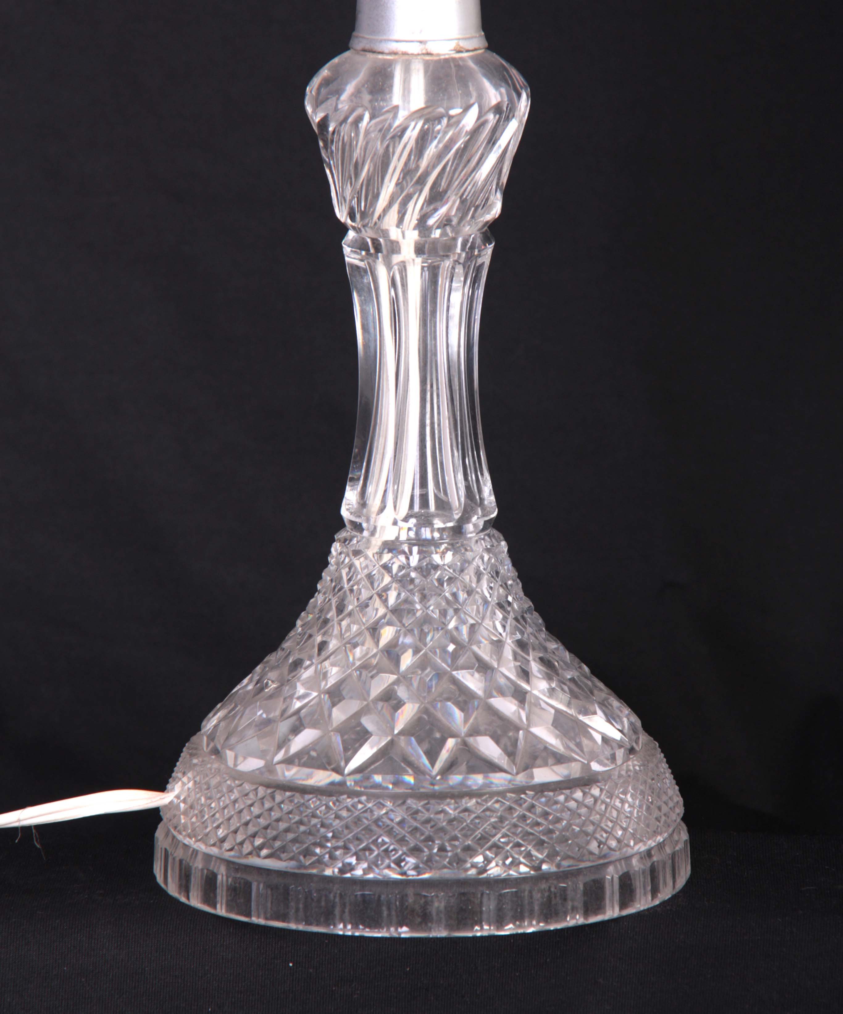 A 20THCENTURY ELECTRIFIED CRYSTAL CUT GLASS TABLE LAMP with pedestal stem and mushroom shade 43cm - Image 3 of 7