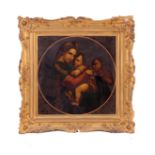 AFTER RAPHAEL 19TH CENTURY OIL ON METAL PANEL. Madonna Della Sedia, label on reverse, 33.5cm