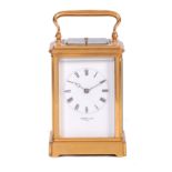 JOSEPH SOLDANO, PARIS. A 19TH CENTURY FRENCH REPEATING CARRIAGE CLOCK the gilt brass case with