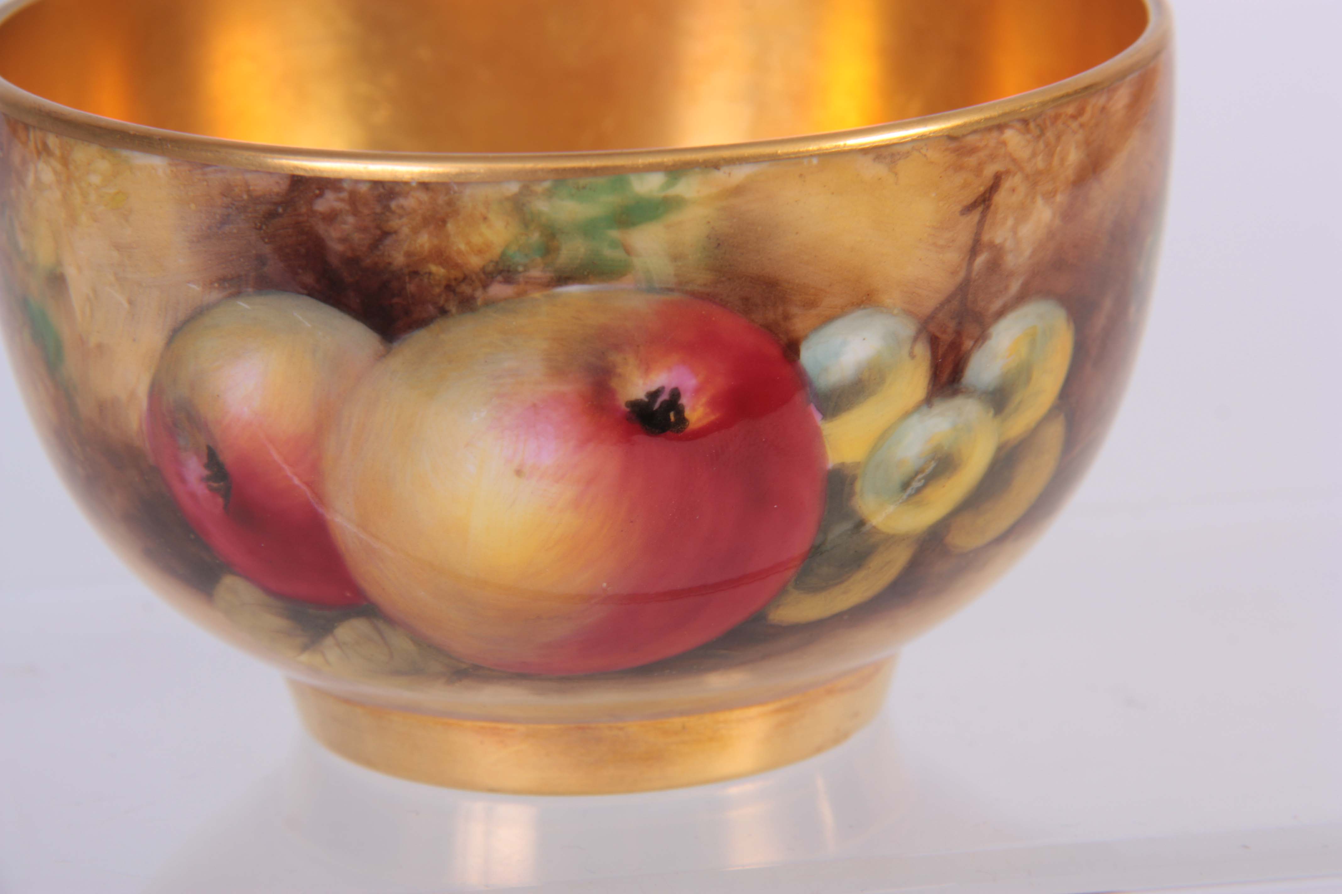 J. SMITH. A ROYAL WORCESTER BLACK MARK SUGAR BOWL painted all round with arrangements of ripe - Image 3 of 4