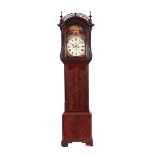 K.D. SYKES. MANCHESTER AN UNUSUAL LATE GEORGE III FIGURED MAHOGANY LONGCASE CLOCK the hood with