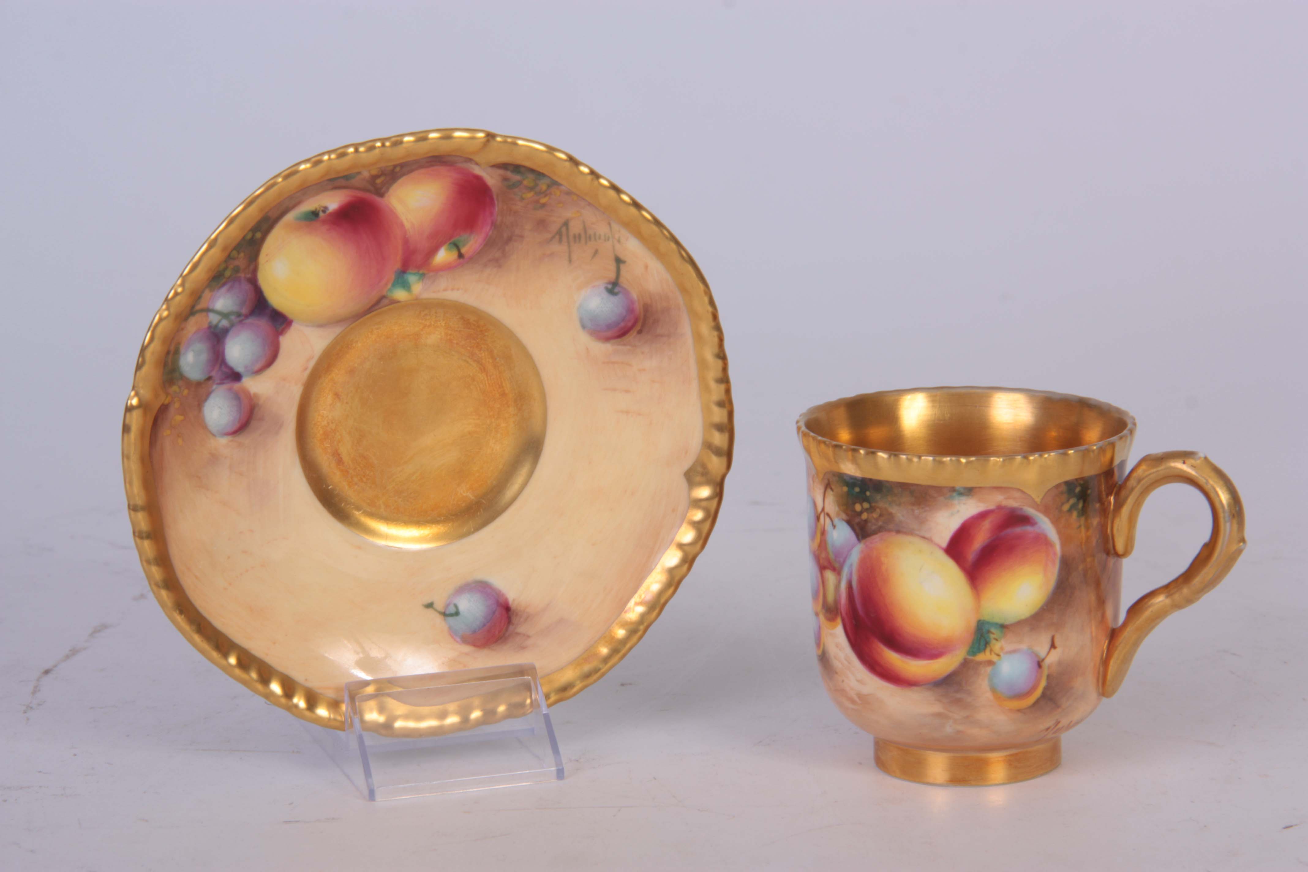 ROBERTS A ROYAL WORCESTER BLACK MARK CABINET CUP AND SAUCER richly gilt and painted with designs - Image 5 of 7