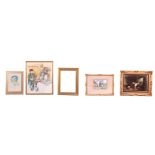 A SELECTION OF PAINTINGS including two oleographs, a watercolour by E Viorentino entitled An Old-