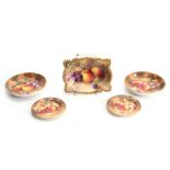HARRY AYRTON A ROYAL WORCESTER SHAPED RECTANGULAR SHALLOW DISH WITH GILT SERRATED EDGE the centre