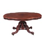 A GOOD 19TH CENTURY ROSEWOOD CENTRE TABLE with shaped moulded edge top; standing on a substantial