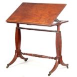 A GEORGE III MAHOGANY ARCHITECT'S DESK with rise and fall mechanism and ratchet tilt-top on sabre