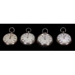 A COLLECTION OF FOUR SILVER OPEN FACED POCKET WATCHES signed John Forrest, London, spring driven