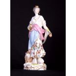 A 19TH CENTURY CONTINENTAL MEISSEN STYLE FIGURE modelled as a standing female holding a globe and