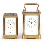 TWO 19TH CENTURY FRENCH CARRIAGE CLOCKS the larger stamped Richard & Co. with brass moulded case