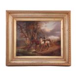 LEFEURE A 19TH CENTURY OIL ON CANVAS. Horses crossing a river 41cm high, 52cm wide - signed and