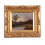 19TH CENTURY OIL ON PANEL. Goodrich Castle with river Wye to the foreground 22.5cm high, 28cm wide -