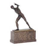 A 20TH CENTURY BRONZE FIGURE GROUP depicting a gladiator mounted on a square marble base - signed