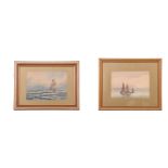 ABRAHAM HULK 1851-1922 TWO WATERCOLOURS. Both seascapes with fishing boats 24.5cm high, 35cm