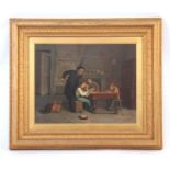 19TH CENTURY OIL ON CANVAS Mischievous boys in class 36.5cm 46.5cm wide - signed David ??? mounted
