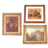 A COLLECTION OF THREE OIL PAINTINGS, the first oil on board, canal scene signed Richard Temple, 29cm