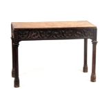 A 19TH CENTURY OAK GOTHIC STYLE SERVING TABLE IN THE MANNER OF PUGIN with carved frieze and panelled