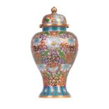 A LATE 19TH/20TH CENTURY ORIENTAL CLOISONNE ENAMEL INVERTED BALUSTER VASE AND COVER finely decorated