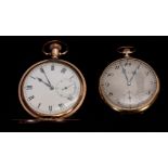 TWO EARLY 20TH CENTURY GOLD PLATED POCKET WATCHES the first open face signed Lachville with an