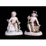 A PAIR OF LATE 19TH CENTURY DRESDEN PORCELAIN FIGURES modeled as a girl seated on a swan and boy