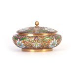 A JAPANESE CLOISONNE BOWL AND COVER with blue enamel interior 16cm wide, 9cm high