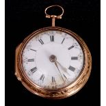 JOHN ELLICOTT, LONDON. A MID 18TH CENTURY GOLD KEY WIND PAIR CASE POCKET WATCH having a repousse