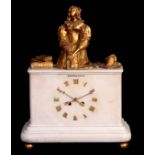 LEROI A PARIS A MID 19TH CENTURY FRENCH ORMOLU AND WHITE MARBLE FIGURAL MANTEL CLOCK the ormolu