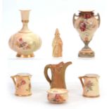 A GROUP OF ROYAL WORCESTER BLUSHED IVORY WARES comprising A bulbous footed VASE with slender neck,