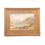 HARRY WILLIAMS WATERCOLOUR. Mountainous coastal scene 33cm high, 48cm wide - signed and mounted in