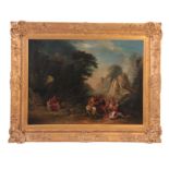 A LARGE 19TH CENTURY OIL ON CANVAS. Woodland landscape with figures in the foreground 71cm high,