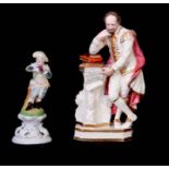 A 19TH CENTURY CREAM GROUND DERBY STYLE FIGURE OF SHAKESPEARE modelled standing leaning on books and