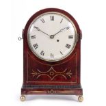A 19TH CENTURY ENGLISH FUSEE BRACKET CLOCK the figured mahogany case with brass inlaid decoration