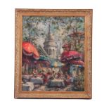 JEAN MARIE COUILLARD OIL ON CANVAS. Parisian scene 54cm high, 45cm wide - signed and in gilt moulded