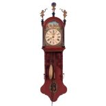 A 19TH CENTURY DUTCH STAINED-WOOD STAARTKLOK the arched painted dial with gilt spandrels and brass