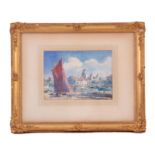 BLANCHE ODIN 1865-1957 WATERCOLOUR. Old gallery label on reverse titled 'St. Jean de Luz, Le Port'