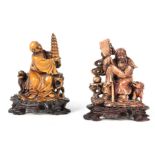 TWO 19TH CENTURY CHINESE CARVED SOAPSTONE FIGURES 12.5 and 12cms high