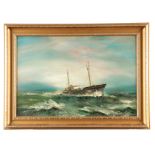 FEGAN 20TH CENTURY OIL ON BOARD Maritime scene with fishing boat on rough seas 48.5cm high 72.5cm