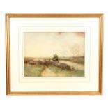 WILLIAM TATTON WINTER RBA 1855-1928. WATERCOLOUR Walkers in a river landscape 29cm high 39cm