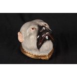 A FINE 18TH CENTURY MEISSEN PORCELAIN PUG'S HEAD BONBONNIERE realistically modelled and decorated,