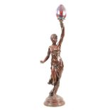 A LARGE LATE 19TH CENTURY FILLED BRONZE FIGURAL LAMP modelled as a semi-nude female figure