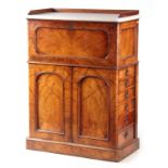 AN UNUSUAL MID 19TH CENTURY BURR WALNUT DENTIST'S CABINET with white marble top and raised gallery