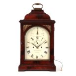 HUNTER & SON, LONDON A GEORGE III FIGURED MAHOGANY VERGE BRACKET CLOCK the bell top pediment with